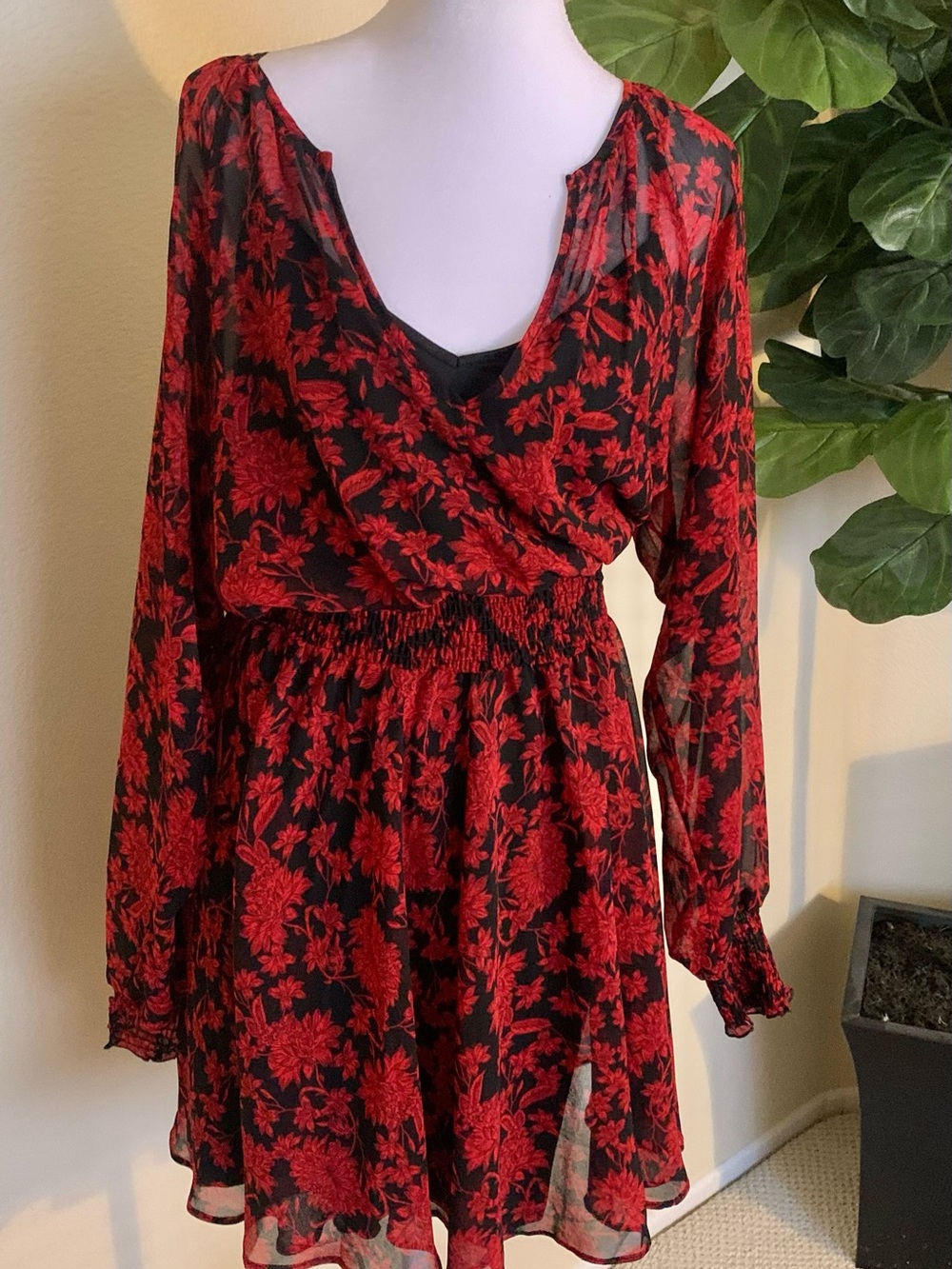 Guess Black Mini Dress with Red Floral Print